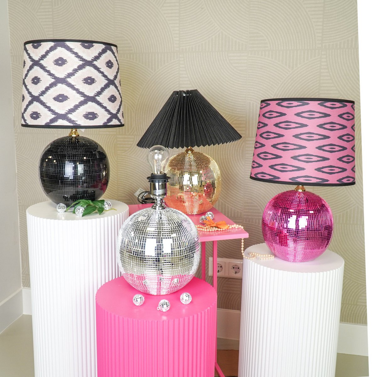 LAMP DISCO BALL GLAS Zwart 20x20x20cm