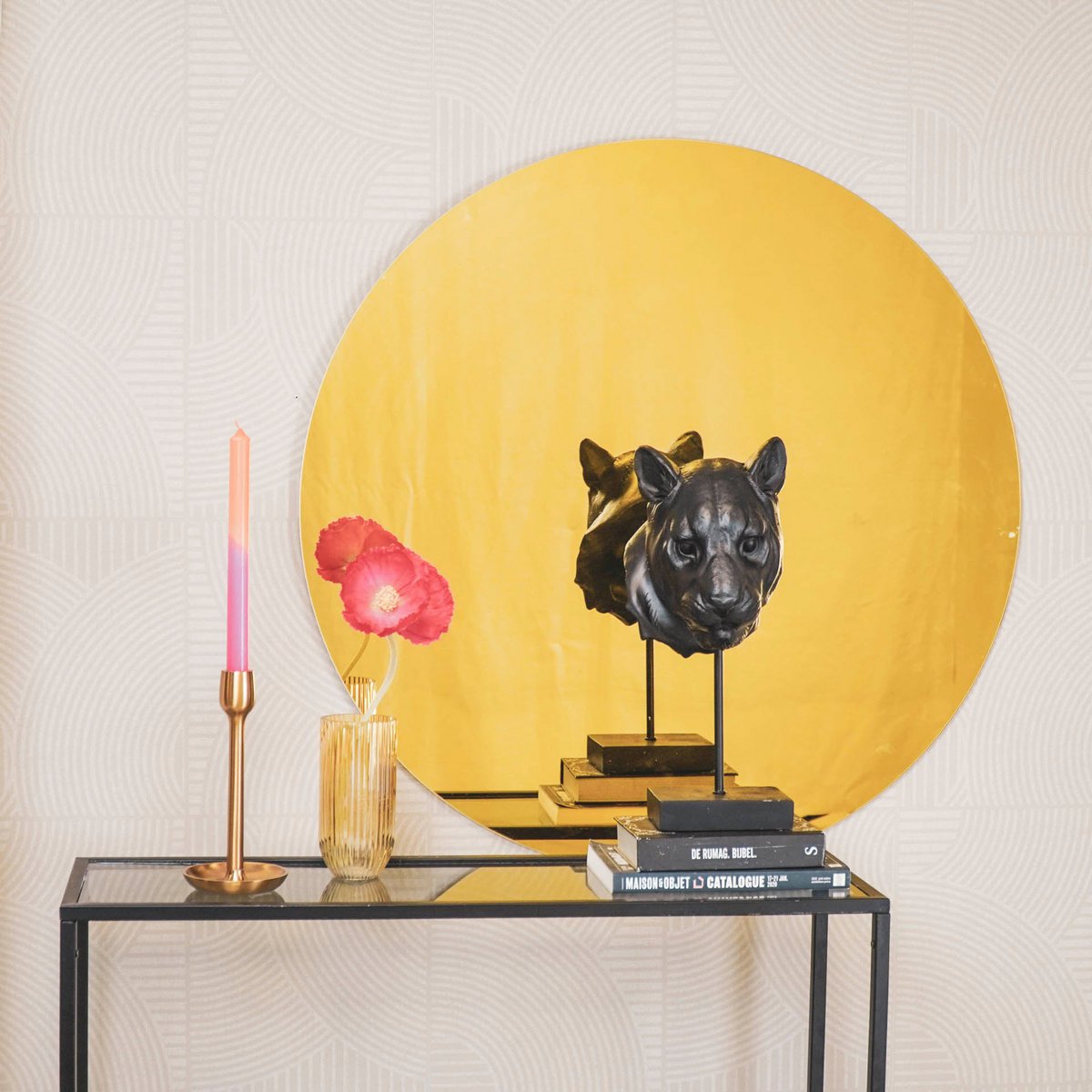 Spiegel Rond Goudkleurig Glas 80x1x80cm