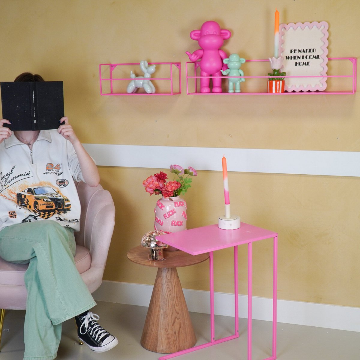 Wandplank Metaal Neon Pink Set van 2 40 | 80x14x16cm
