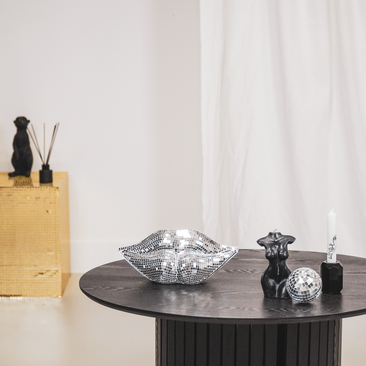 Ornament disco lippen glas zilver 29x10x13,5 cm