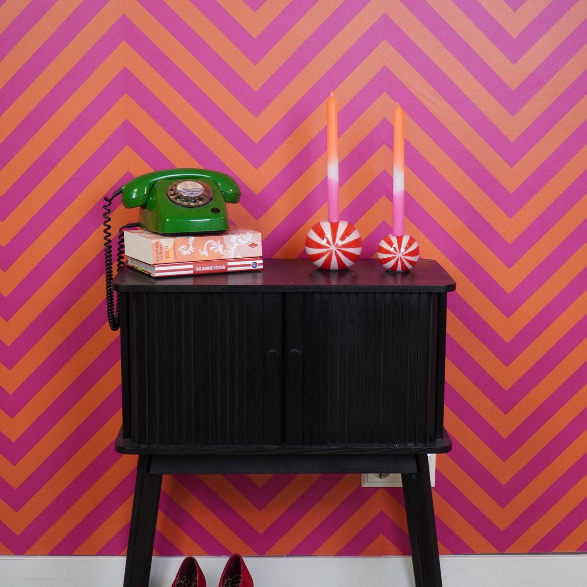 Kandelaar Swirl Rood/Roze 7x7x7cm