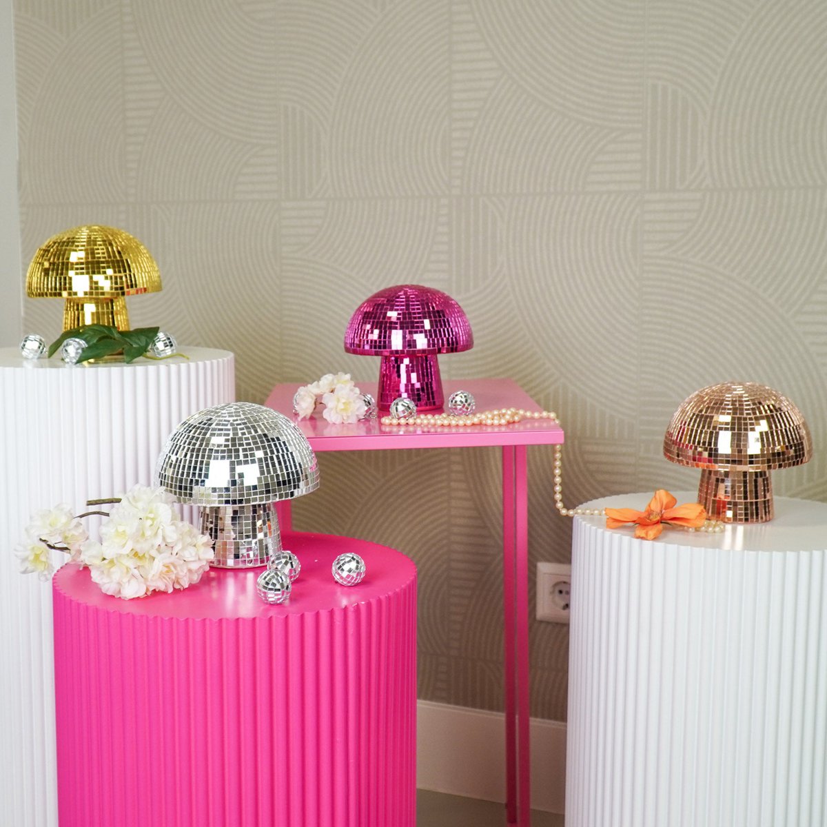 Ornament Disco Paddenstoel Glas Rose Gold- 14x14x14cm