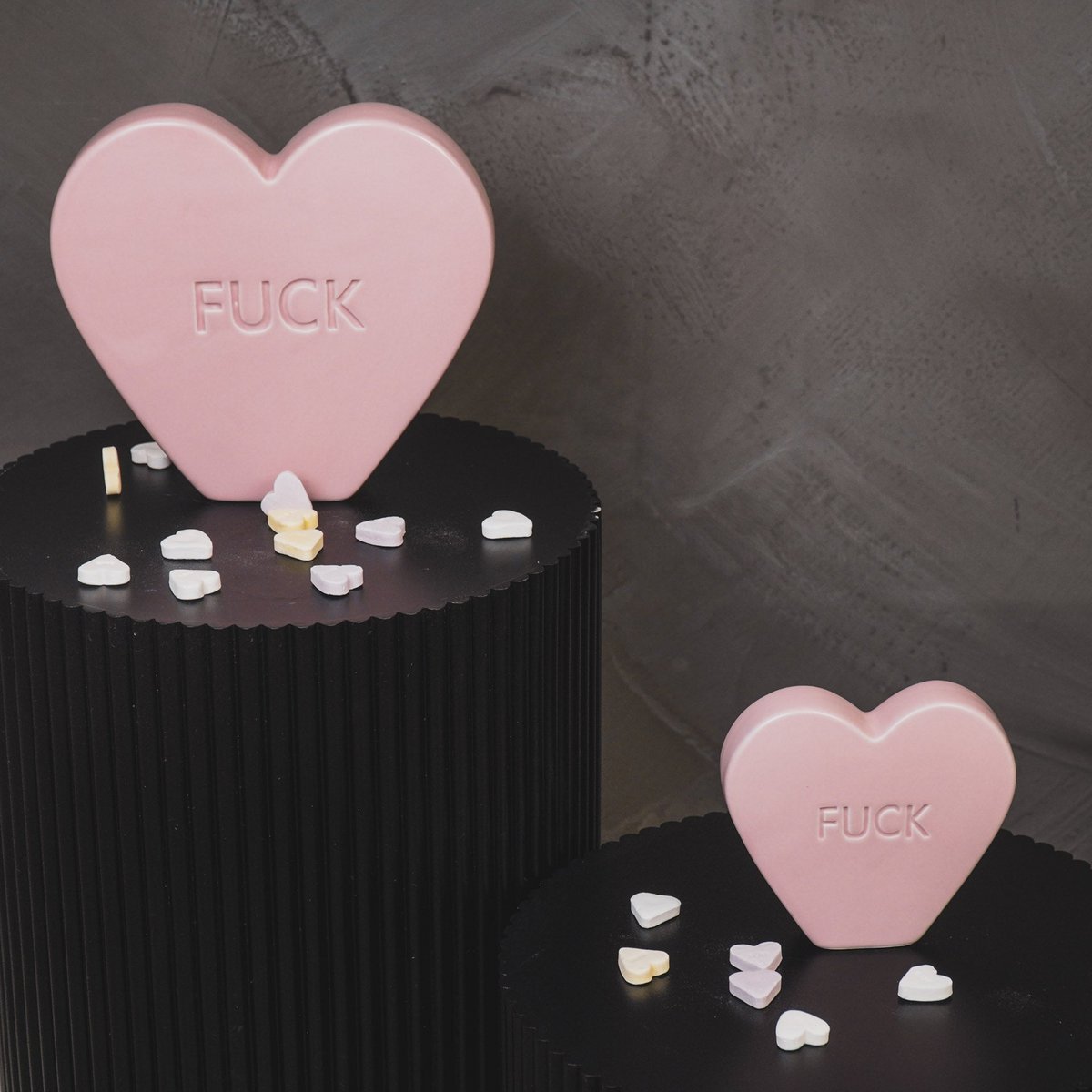 Ornament Candy Hart 'FUCK' Lichtroze 20x4x18,5cm