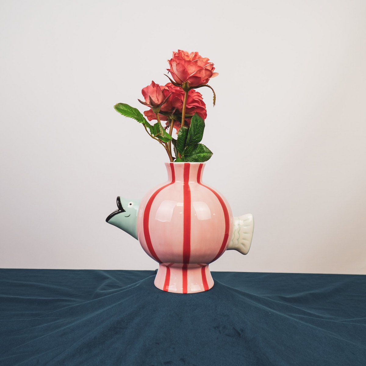 Vaas Vis -Dolomite Roze/Mint/Rood 21.5x13x17cm