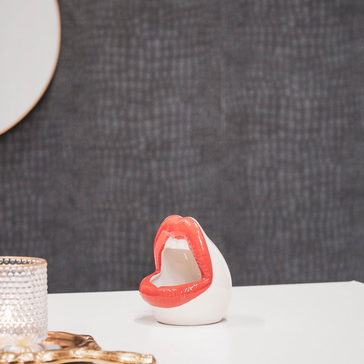 Ornament Lip Keramiek Rood/Wit 10x10x12