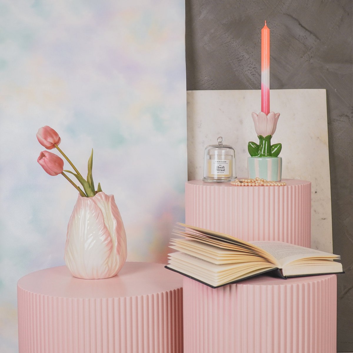 Vaas Tulpen Vaas roze 14x14x19cm