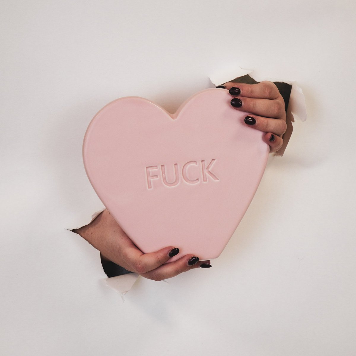 Ornament Candy Hart 'FUCK' Lichtroze 20x4x18,5cm