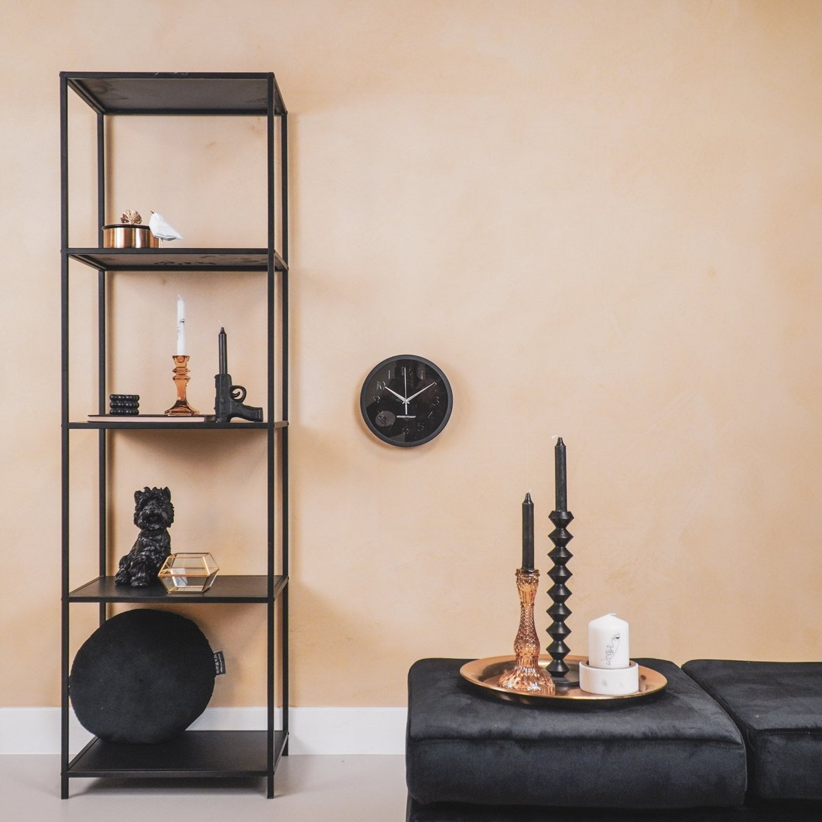 Wandklok Metaal/Glas Zwart 25x4,2x25cm
