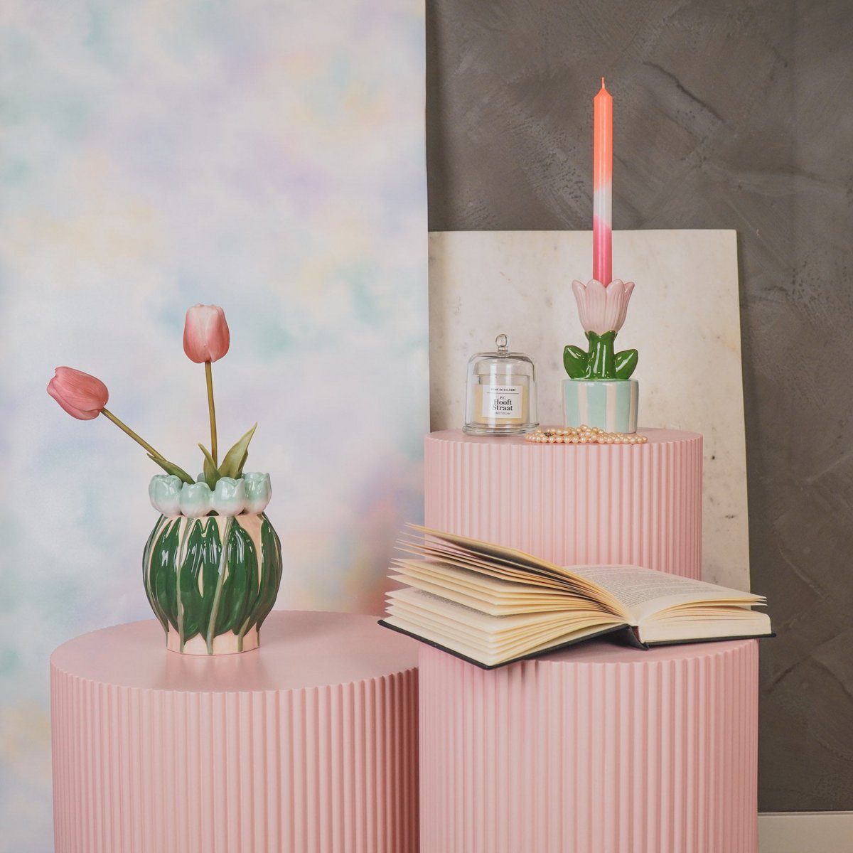Vaas Tulpen Mint/ Groen14X14X18CM