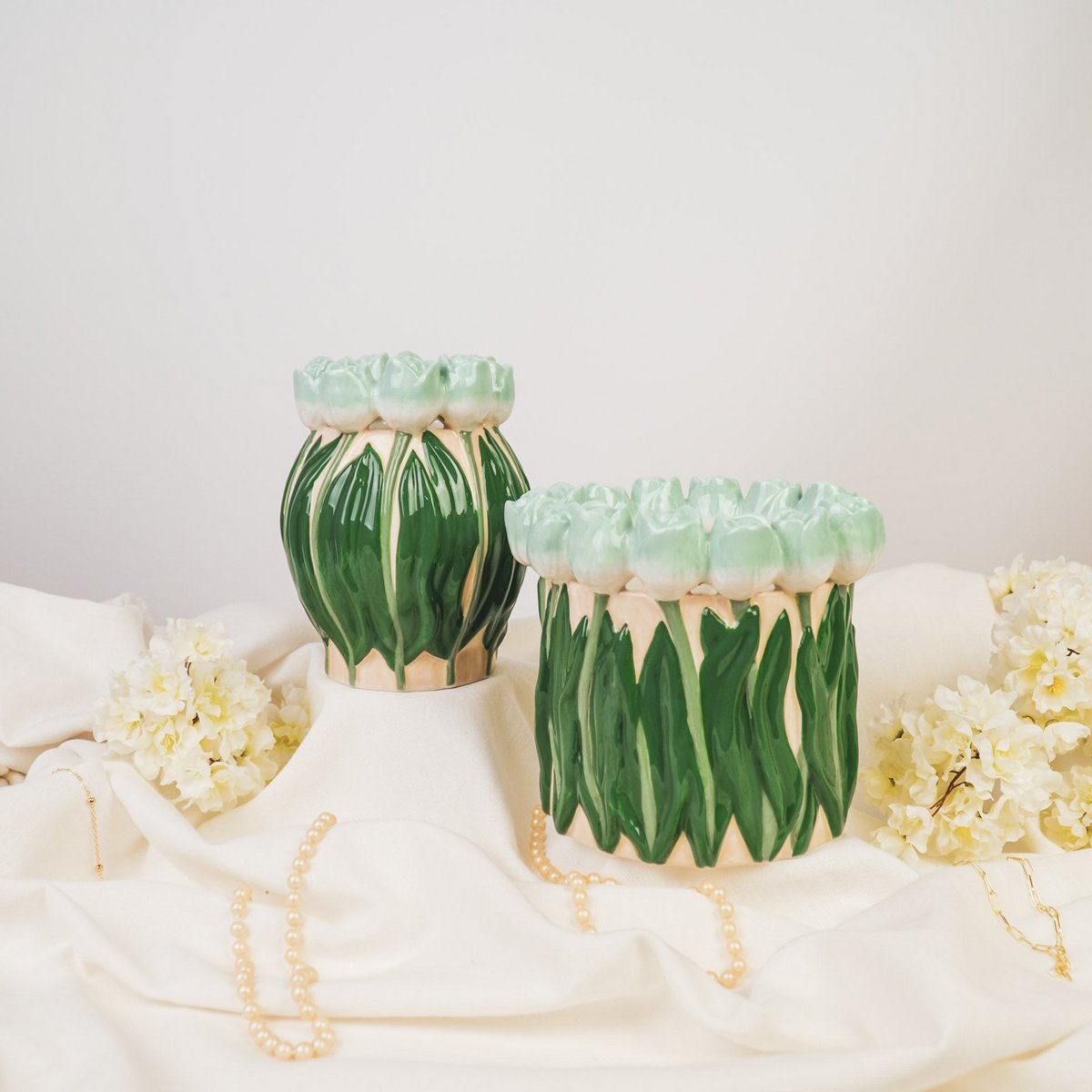 Vaas Tulpen Mint/ Groen14X14X18CM