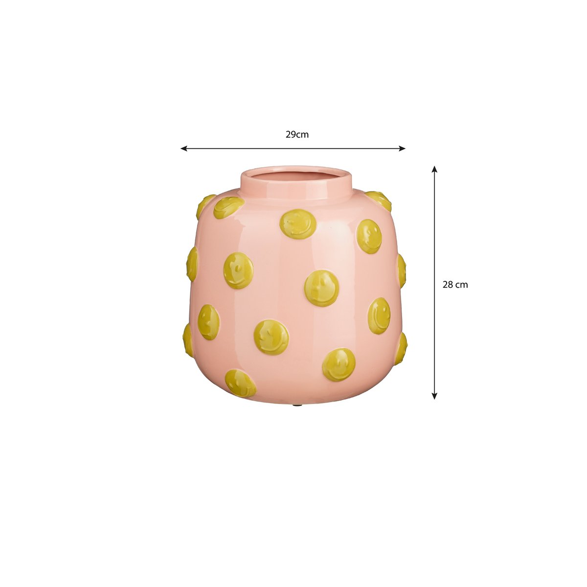 Smiley Vaas H28 x Ø29 cm Keramiek Lichtroze, Oker
