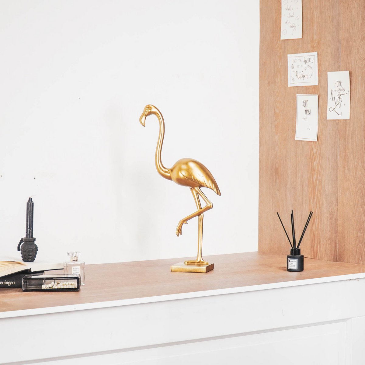 Ornament Flamingo Polyresin Goud 16,5x10x39cm