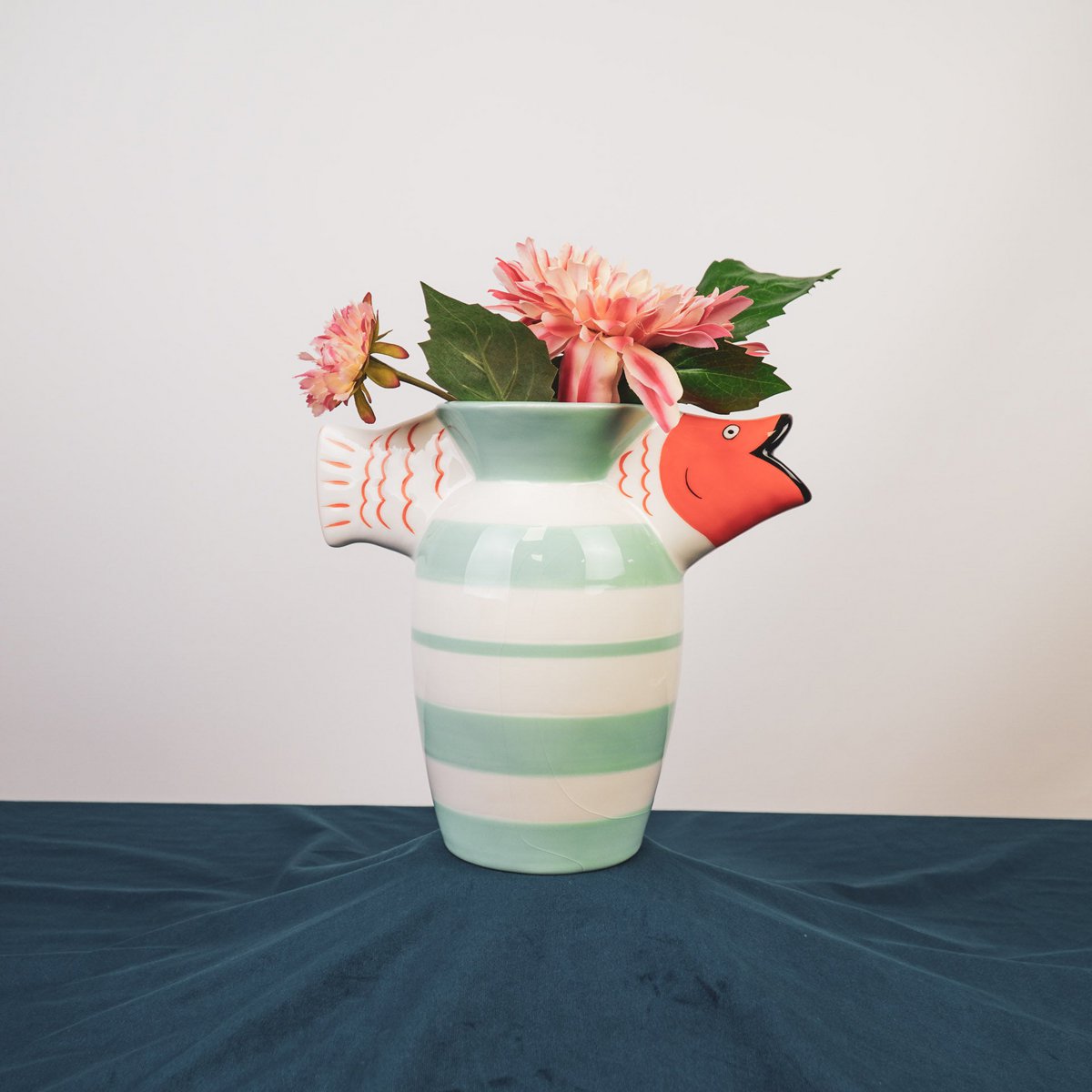 Vaas Visdolomiet mint/wit/oranje 23x12.5x21cm