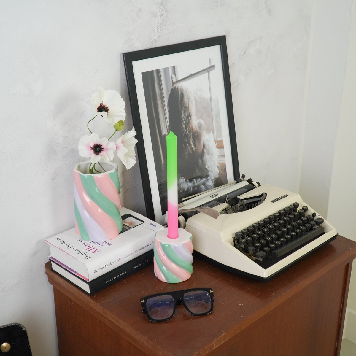 Vaas Marshmallow Roze/Mintgroen/Lila 10x10x15cm