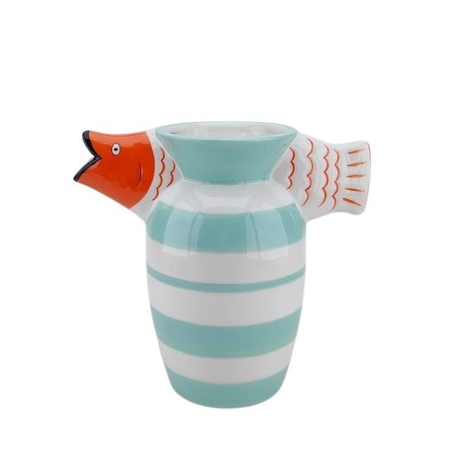 Vaas Visdolomiet mint/wit/oranje 23x12.5x21cm