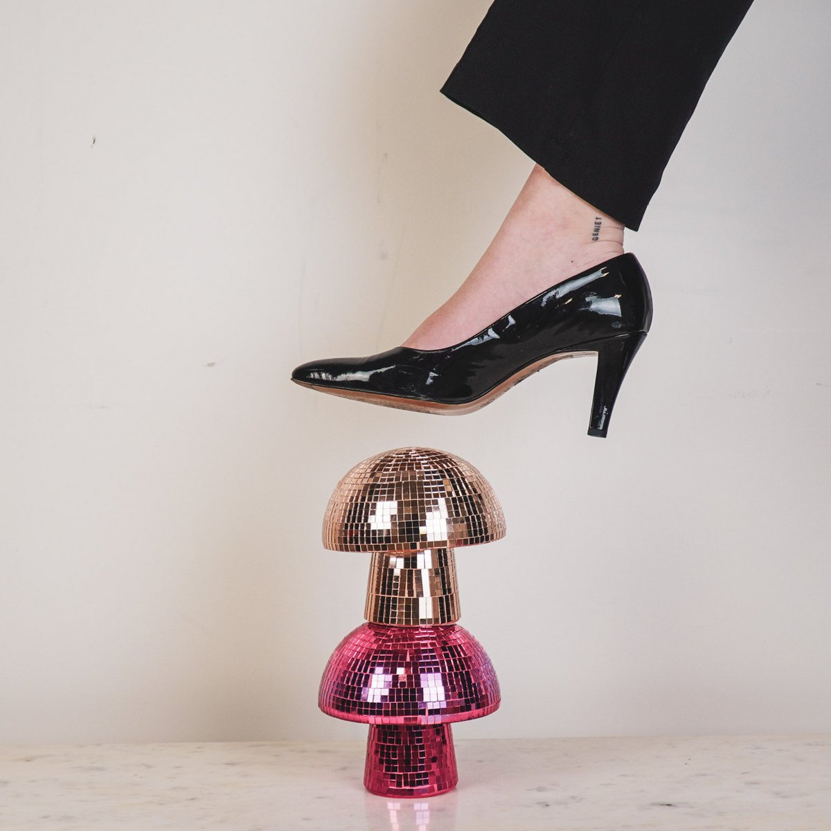 Ornament Disco Paddenstoel Glas Rose Gold- 14x14x14cm
