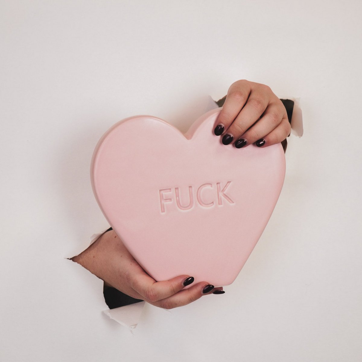 Ornament Candy Hart 'FUCK' Lichtroze 20x4x18,5cm