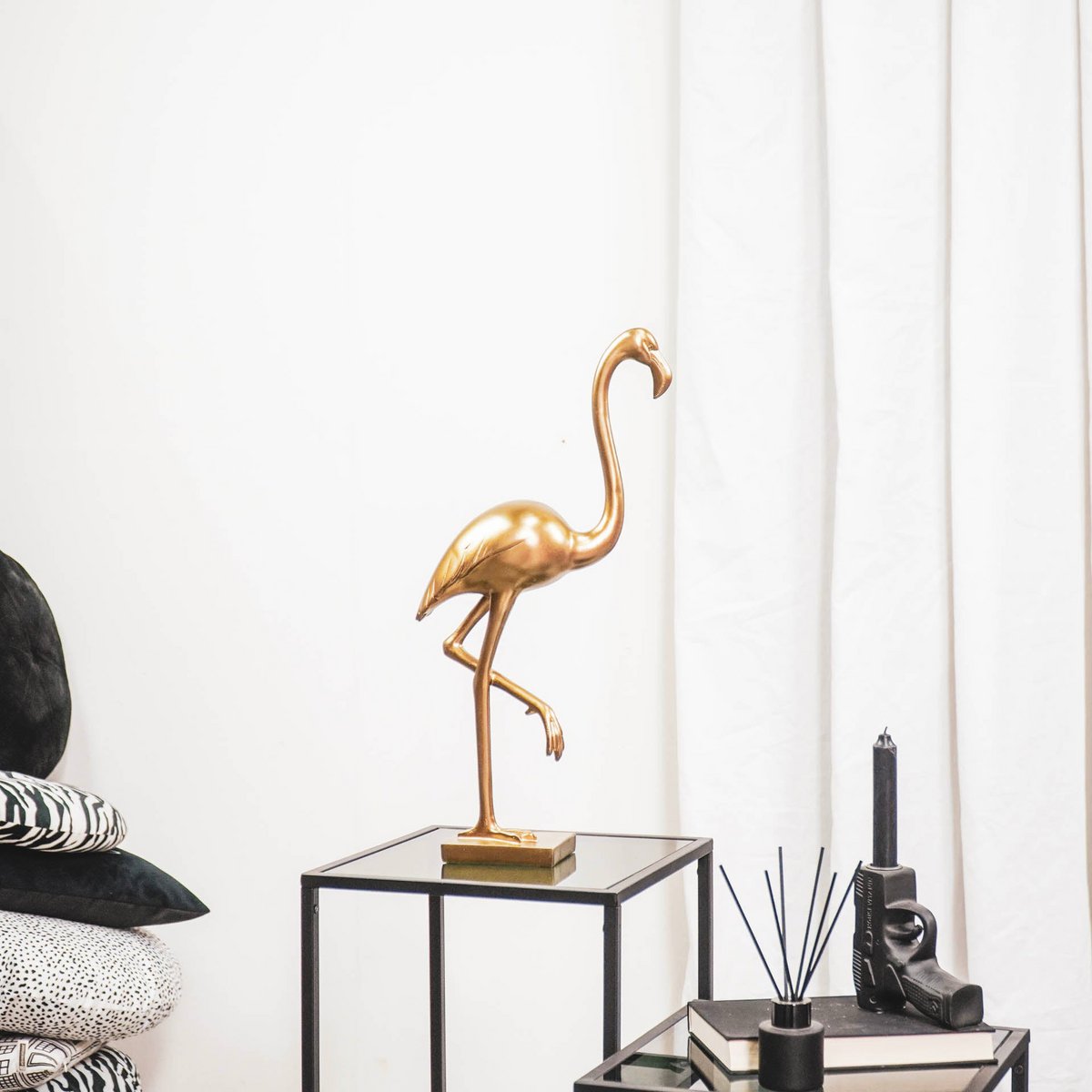 Ornament Flamingo Polyresin Goud 16,5x10x39cm