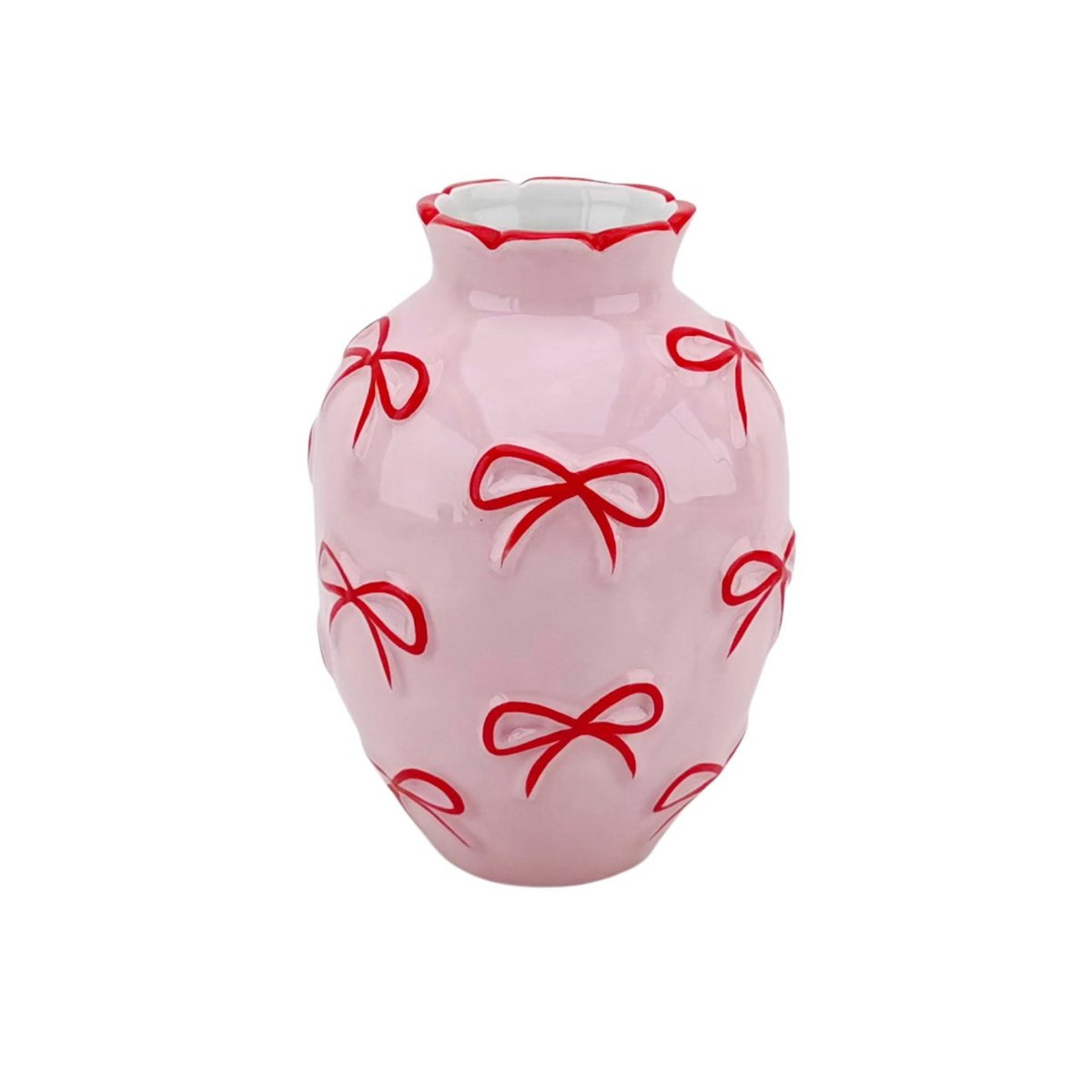 Bloemenvaas met Strikjes Lichtroze/Rood 13,5x13,5x19cm