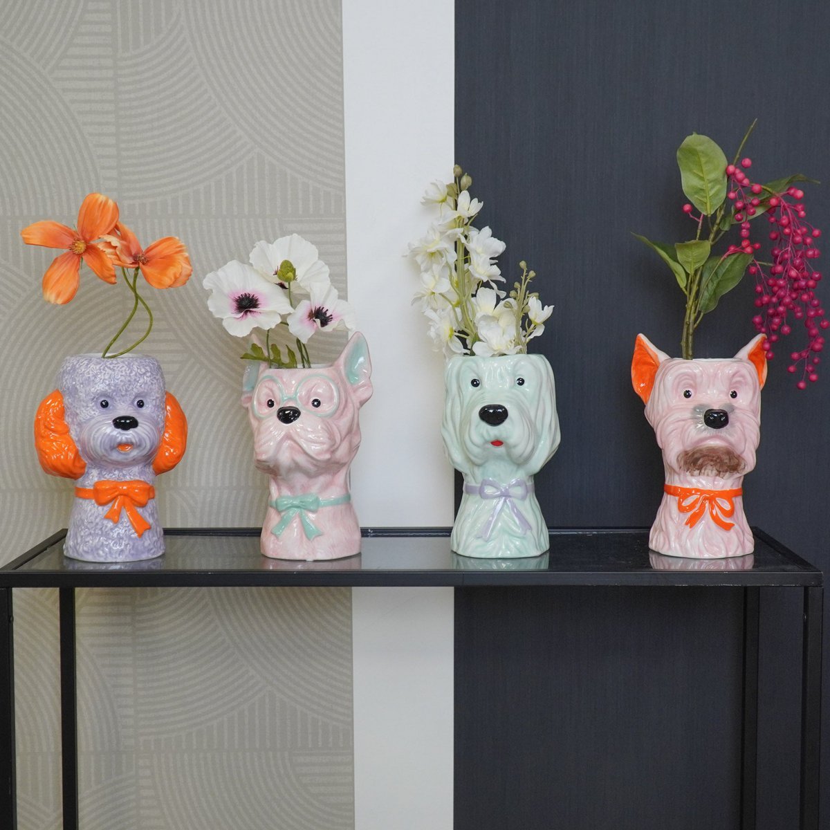 Vaas Hond Mint/ Lila 13x14x21cm