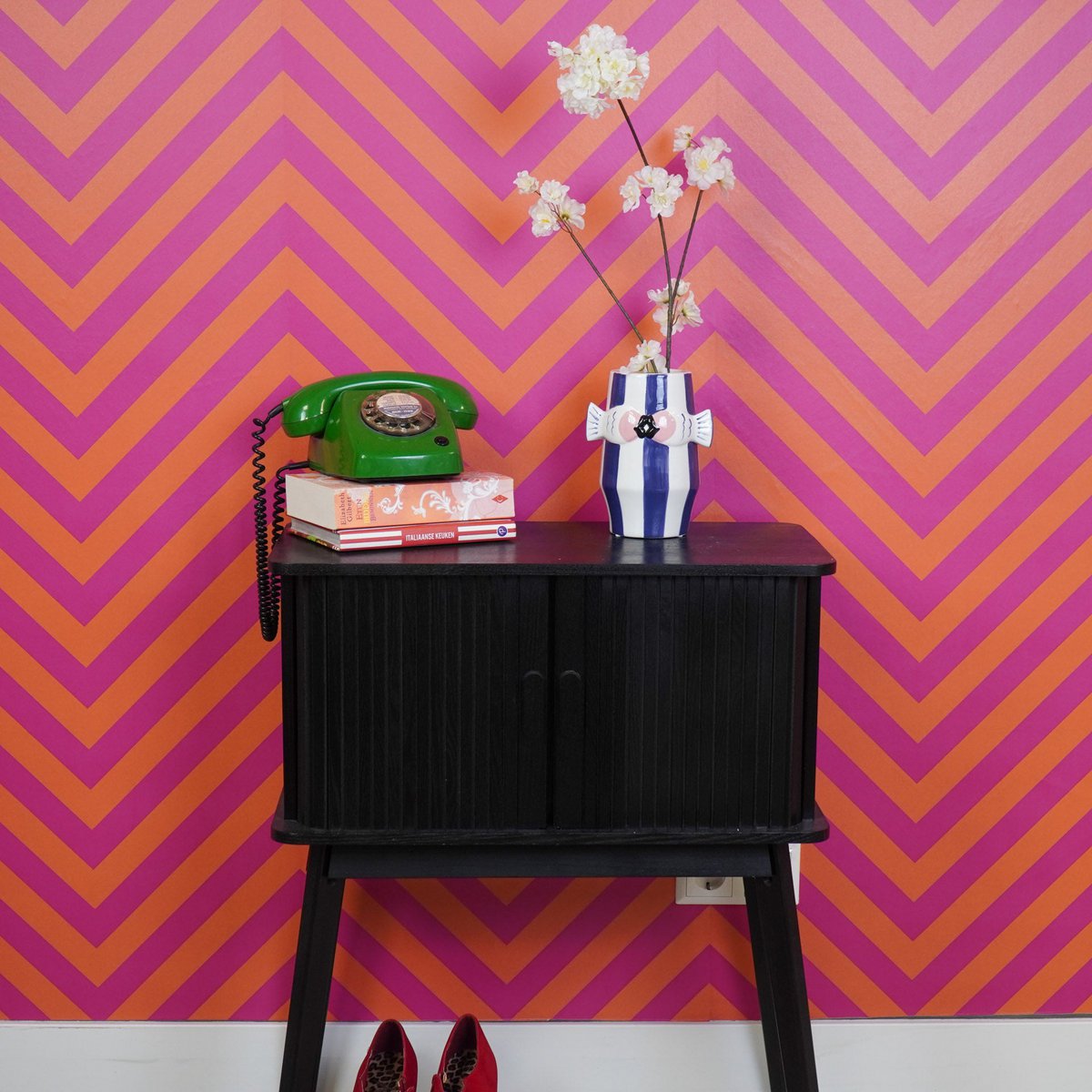 Vaas Vissen Blauw/Wit/Roze 14x11,5x18,5 cm