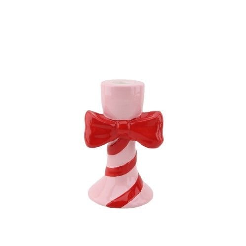Kaarsenhouder Strepen met boog Roze/Rood 9x8x14cm