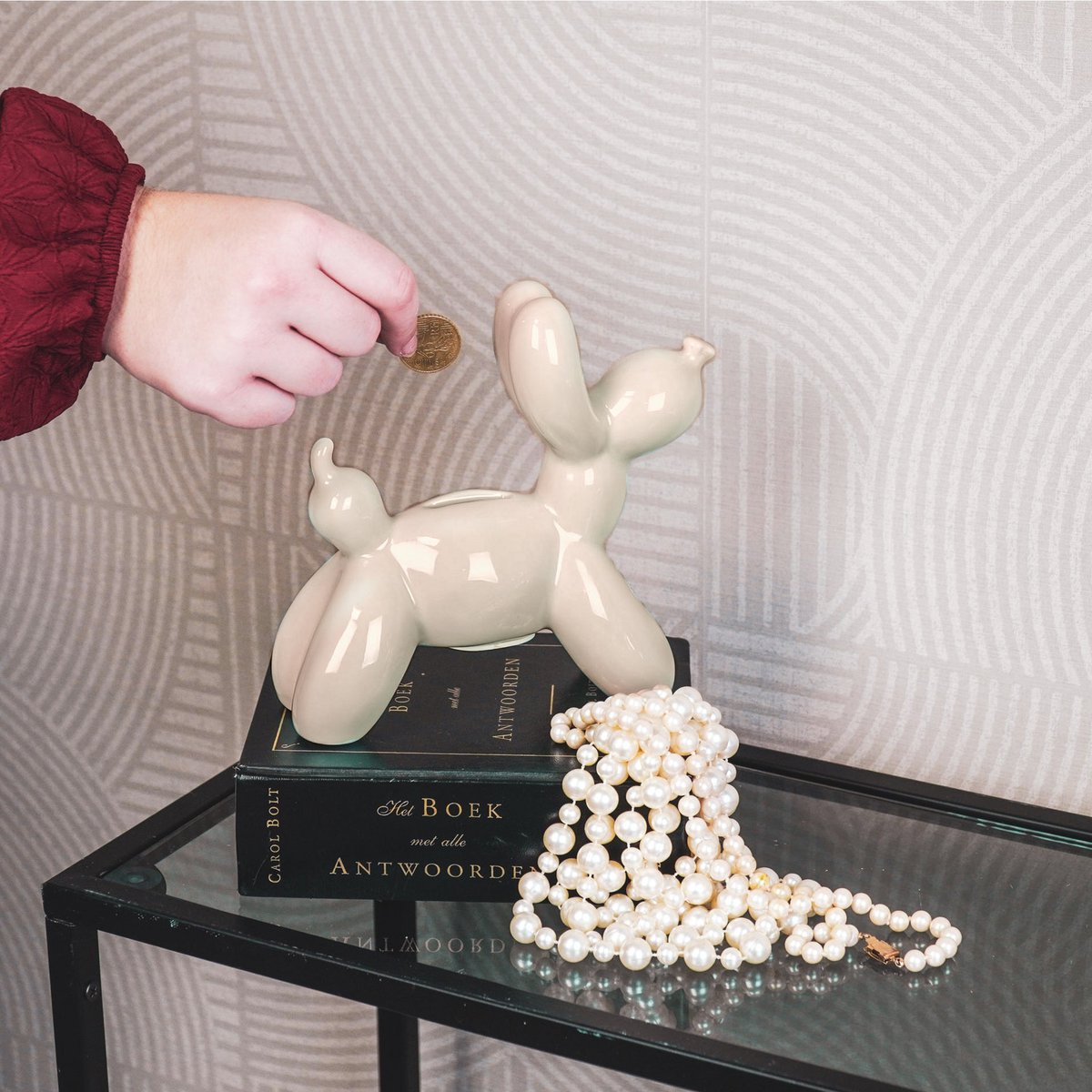 Ornament Spaarpot Ballon Hond Keramiek Zand-17x7x17cm