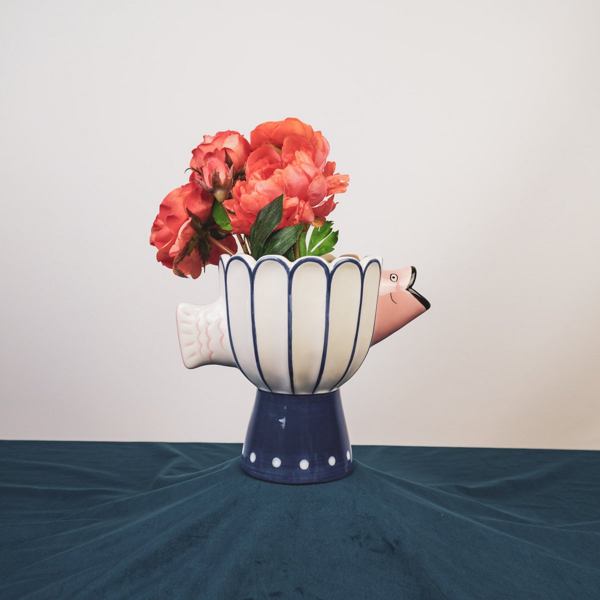 Vaas Visdolomiet Blauw/Wit/Roze 21X13.5X18CM
