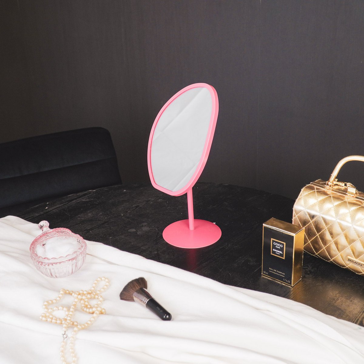 Make Up Spiegel Rond Roze 16,5x12x31,5 cm