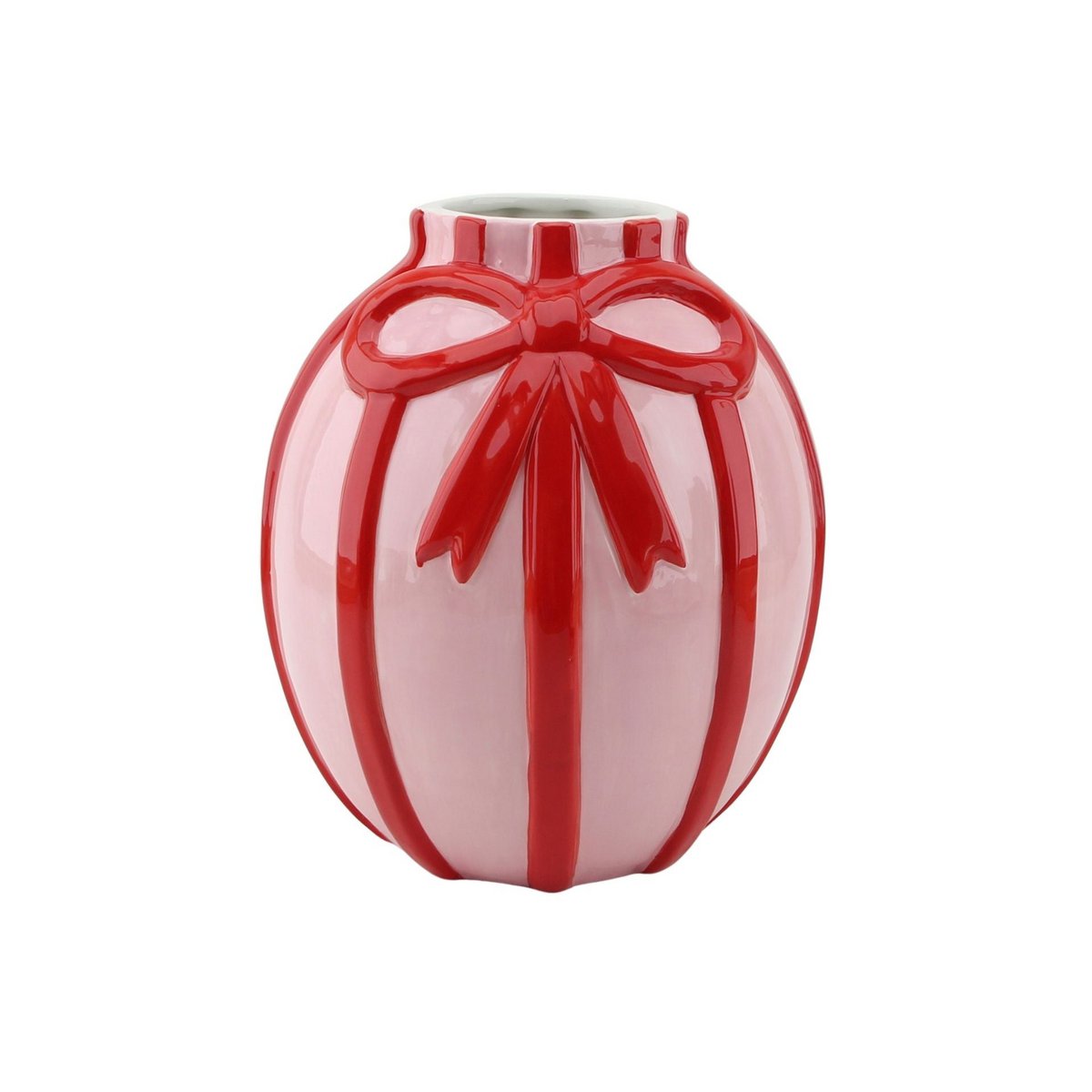 Bloemenvaas met Strik Lichtroze/Rood 17x17x17,5cm