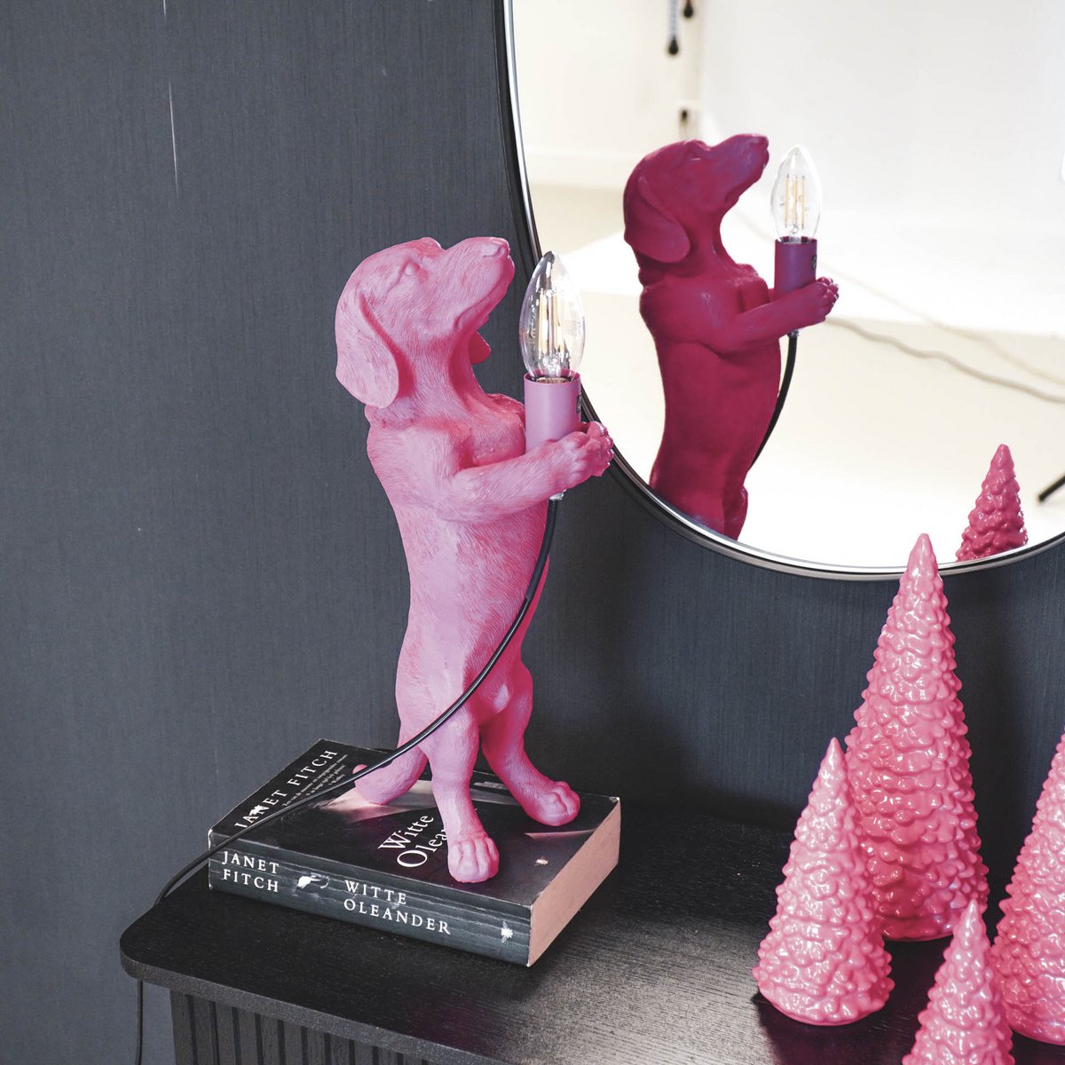 Lamp Teckel Polyresin Roze 10x15x38cm