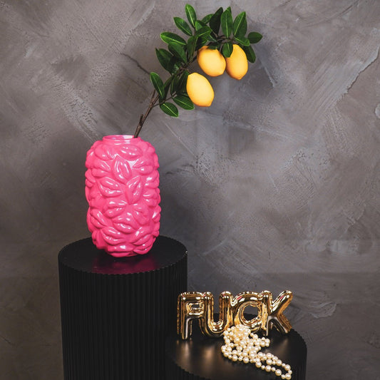 Vaas Kusjes Keramiek Neon Roze 17x17x27cm