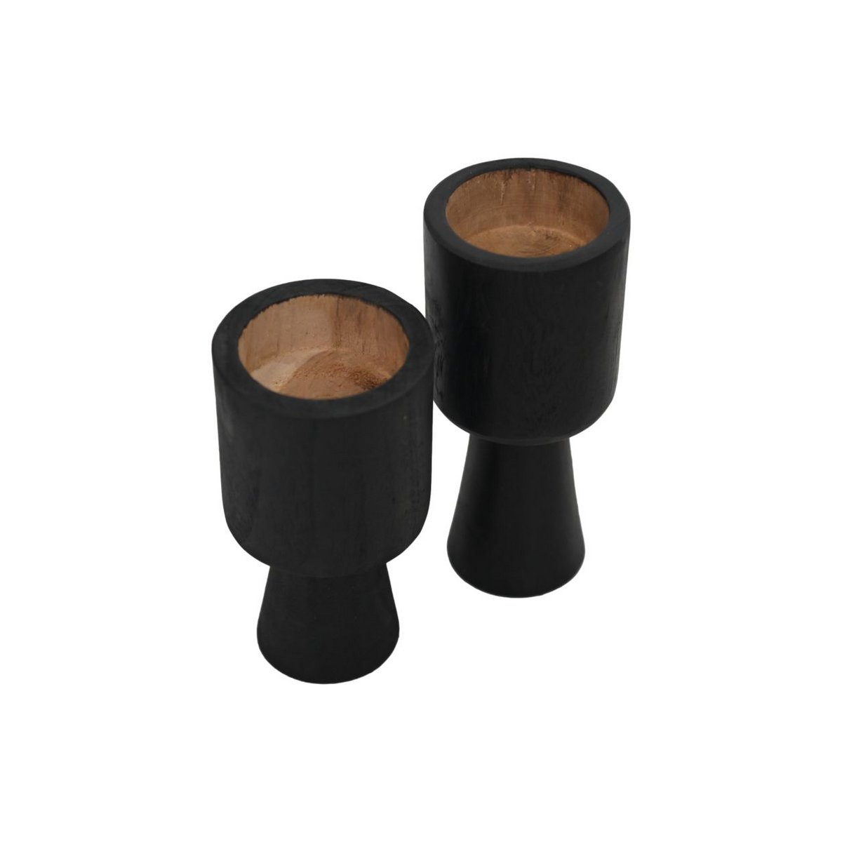 Ronde kaarsenhouder set van 2 ø8x8x15/ø8x8x17 Naturel/Zwart Teak