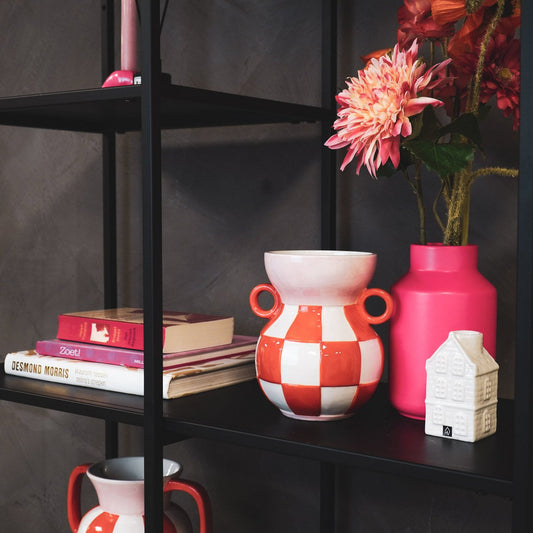 Vaas Kan Keramiek Oranje/Roze 14,5x14x17cm