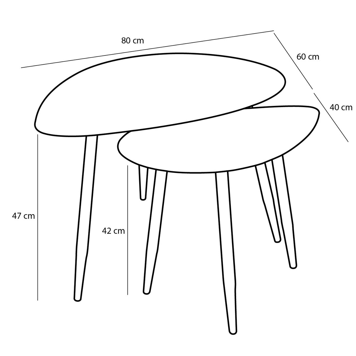 Bijzettafel Set van 2 L80 x B60 x H47 cm Metaal Zwart