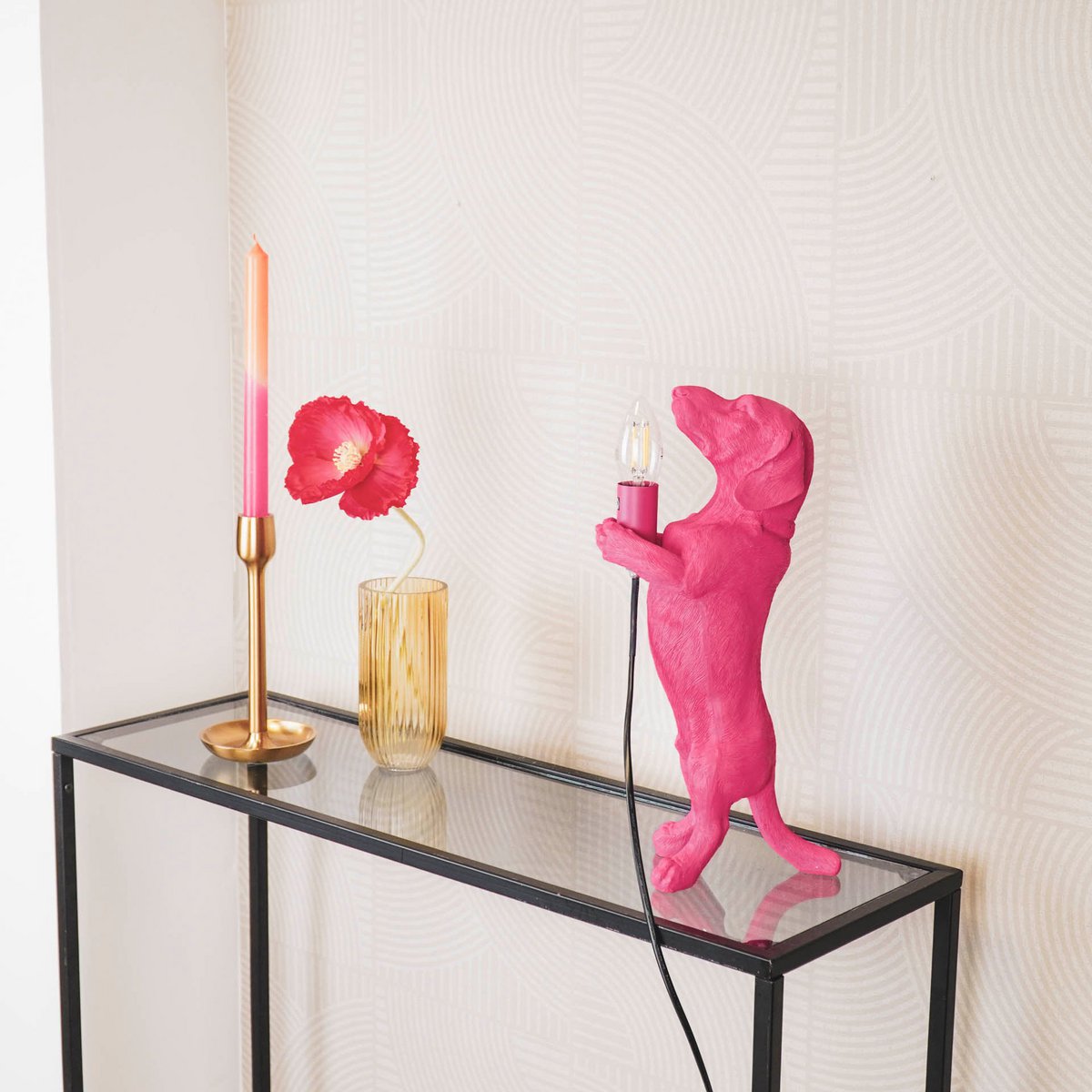Lamp Teckel Polyresin Roze 10x15x38cm