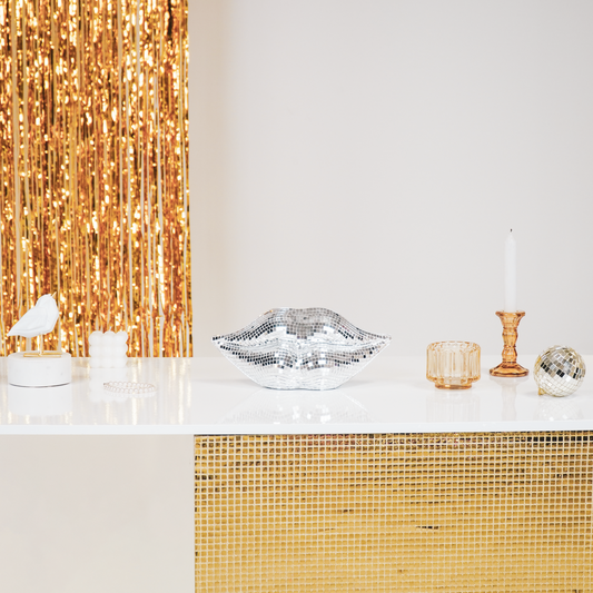 Ornament disco lippen glas zilver 29x10x13,5 cm