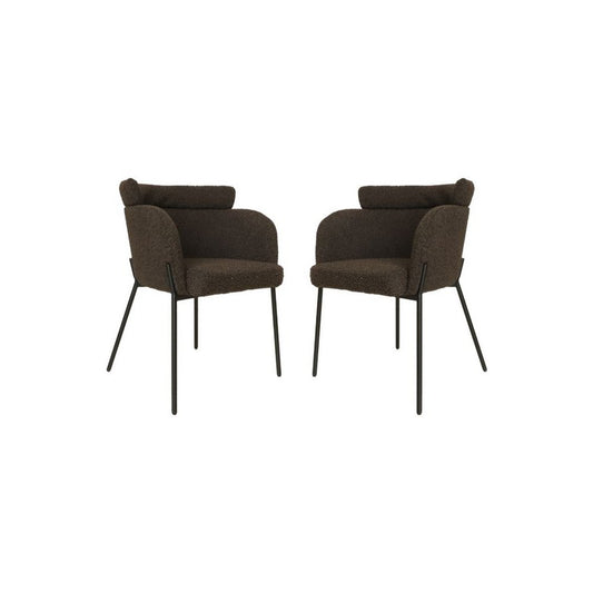 Eetkamerstoel Luca Set van 2 57x60x81 Espresso/Zwart Teddy/Bouclé/Metaal