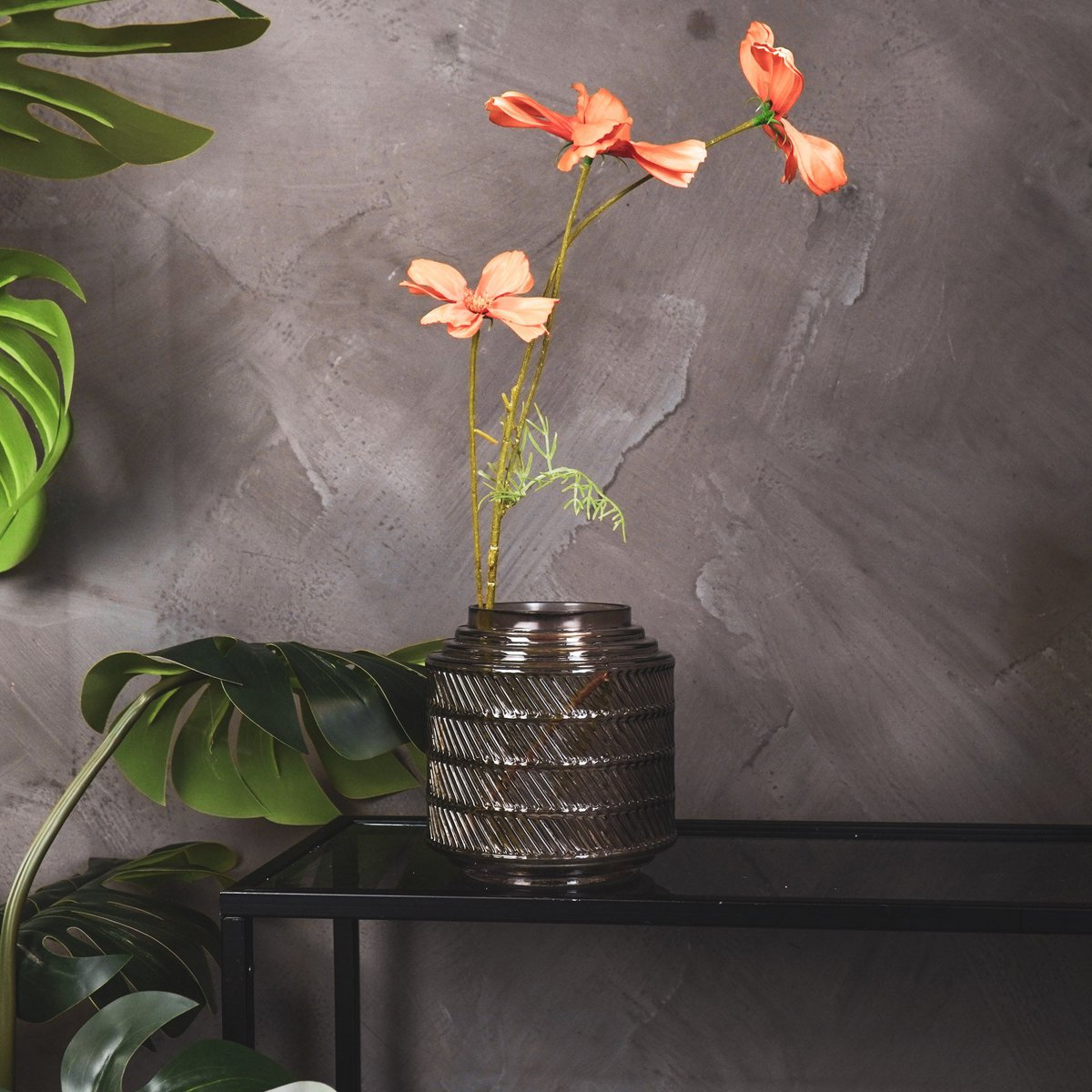 Vaas Patroon Glas Smokey 16x16cm