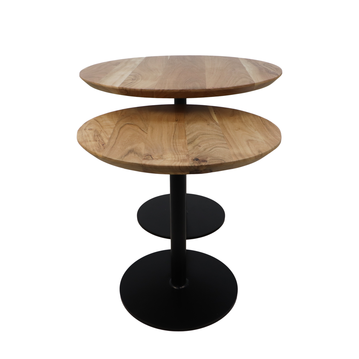 Pilaar bijzettafel Naturel/zwart ø60/ø45 Acacia hout/ijzer Set van 2
