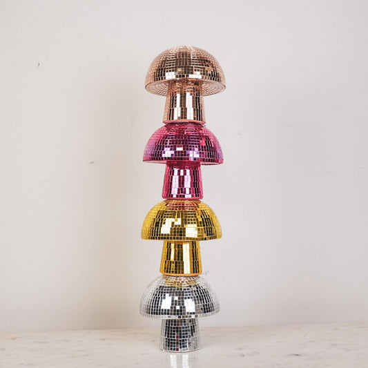 Ornament Disco Mushroom Glass Gold 14x14x14cm