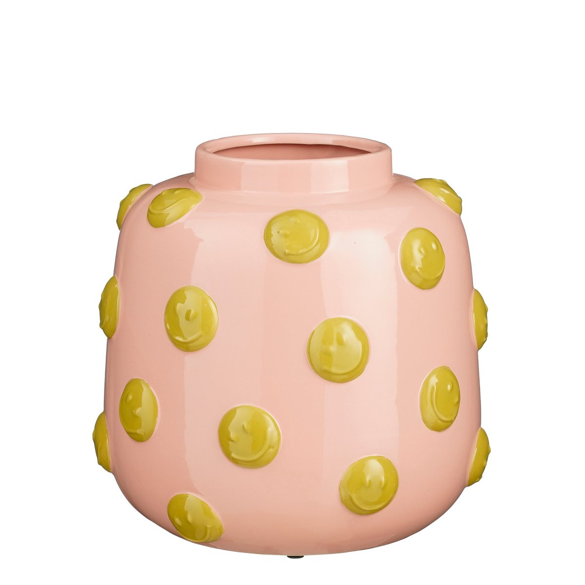 Smiley Vaas H28 x Ø29 cm Keramiek Lichtroze, Oker