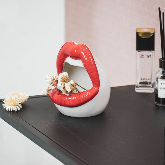 Ornament Lip Keramiek Rood/Wit 10x10x12
