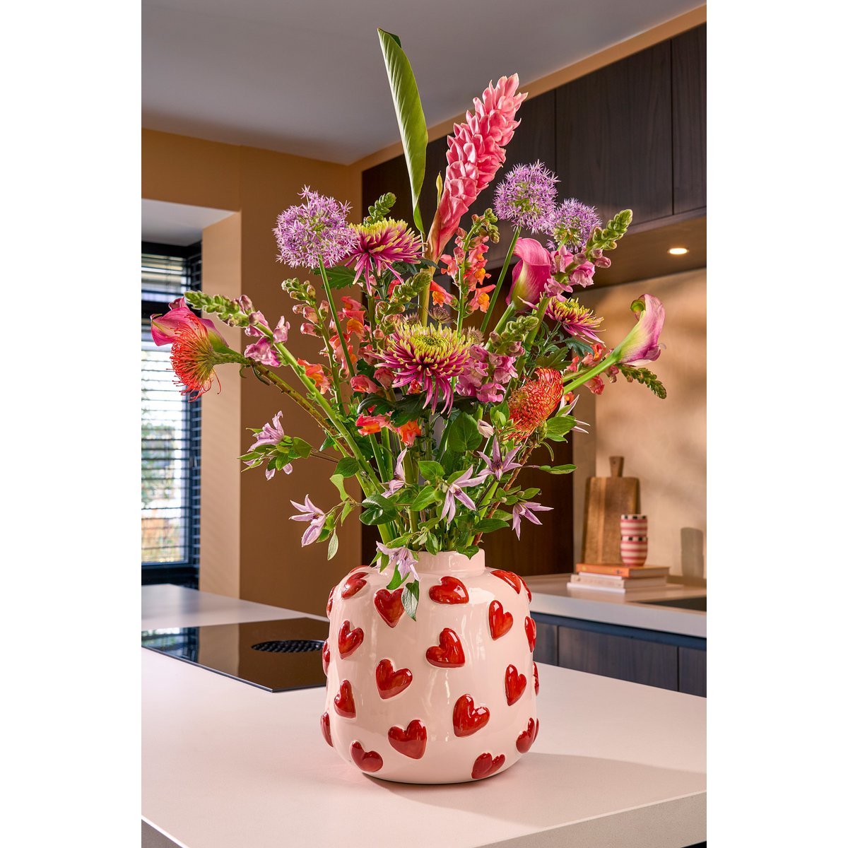 Hearts Vaas - H28 x Ø29 cm - Keramiek - Roze, Rood