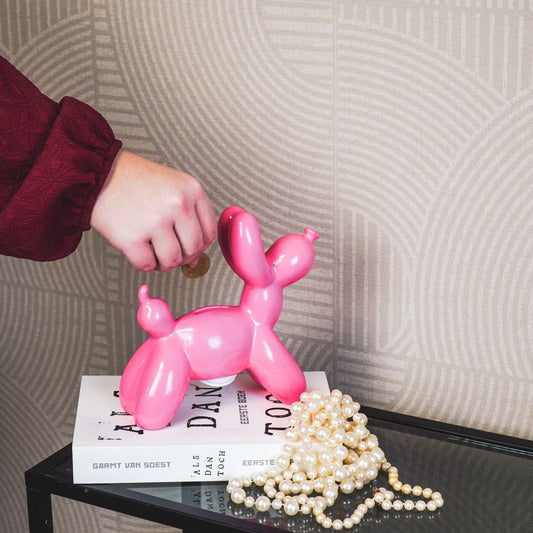 Ornament Spaarpot Ballon Hond Neon Roze 17x7x17cm