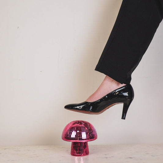 Ornament Disco Paddenstoel glas roze 14x14x14cm