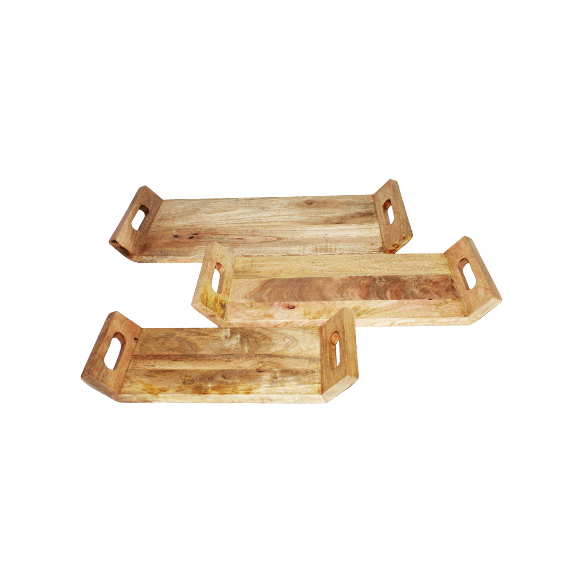 Decoratieve dienbladen 58x25x6 Naturel Mangohout Set van 3