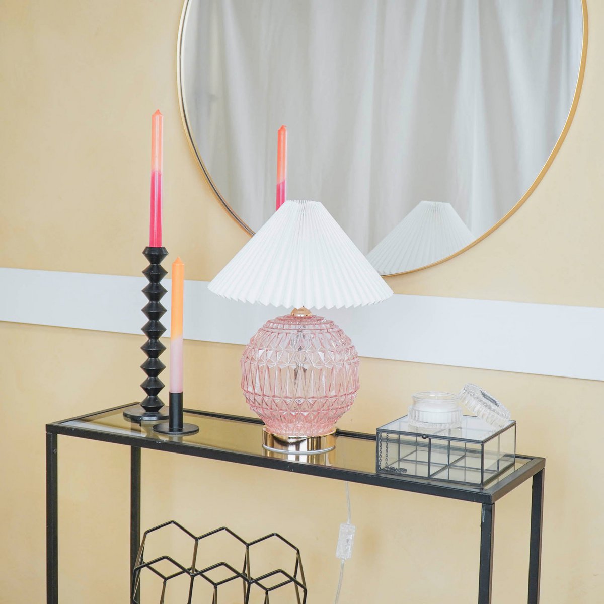 Tafellamp Kristallen bol Glas Roze 19x19x20cm