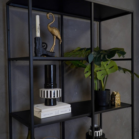 Vaas Streep Keramiek Zwart/Wit -14x14x26 cm