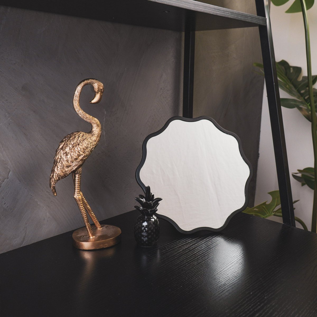 Spiegel Make Up weven rond metaal zwart 25x1x25cm